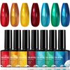 ASMAYSA 7Pcs Metallic Nail Polish Set, Rainbow Gel Metallic Nail Polish, Metallic Nail Polish Chrome Gold Line, Reflective Mirror Nail Polish Gift Set, Red, Gold, Blue, Green