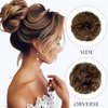 FeidyLong 2 PCS Messy Bun Hair Piece Wavy Curly Scrunchies Synthetic Chignon Ponytail Hair Extensions Thick Updo Hairpieces for Women Girls(Brown Mix Bleach Blonde)