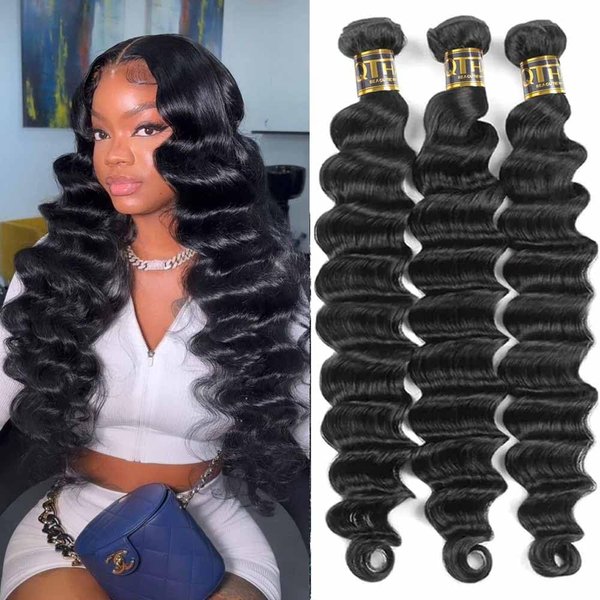 QTHAIR 14a Brazilian Loose Deep Wave Human Hair Wigs Bundles for All Women 10" 12" 14" Loose Deep Wave Human Hair Bundles Virgin Hair Extensions Loose Deep Curly Hair
