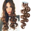 Benehair Remy Tape in Hair Extensions Human Hair Medium Brown&Dark Blonde Seamless Skin Weft Tape in Real Human Hair Extensions Wavy Hair 16 Inch 50g #4P27 20 pcs