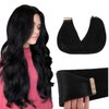 GOO GOO Tape in Hair Extensions Human Hair, 1 Jet Black, 10inch 20pcs 30g, Silky Straight, Thick Ends, Natural-Looking, Double-Sided Tape in