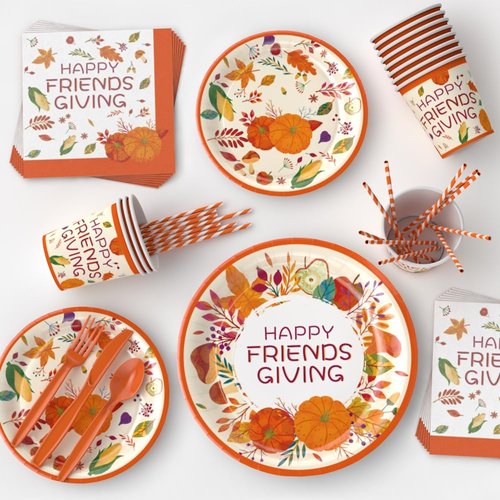 Friendsgiving Party Decorations,Friendsgiving Decorations Plates and Cups Napkins, Thanksgiving Party Decorations, Happy Friendsgiving Party Banner Decorations