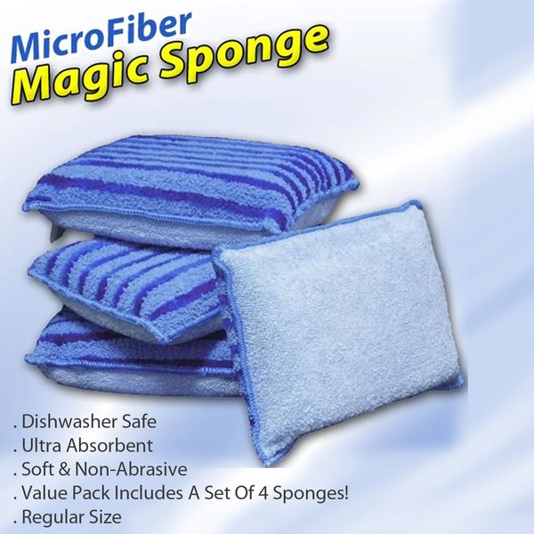 Magic Microfiber Sponge Scrubbing Clean Faster Easier Better Super Absorbent Dishwashing Kitchen Sponges As Seen On Tv (4 Pack