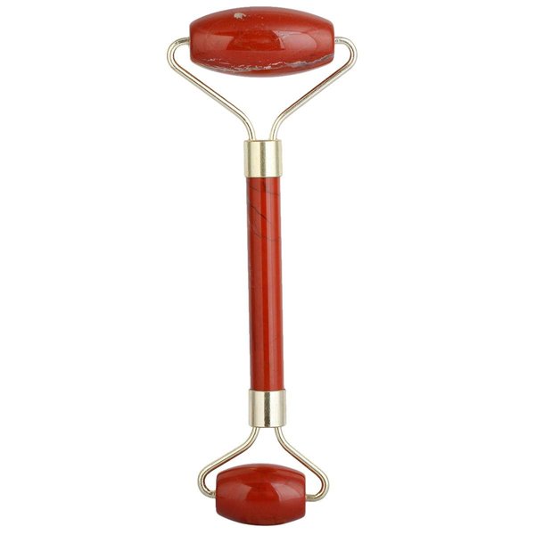 Rockcloud Natural Crystal Stone Roller Massager Double Neck Face & Neck Massage Therapy Anti-Aging Wrinkle Healing Slimming Skincare Tool,Red Jasper