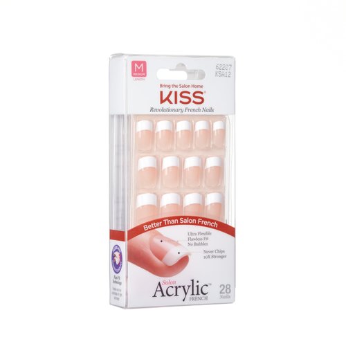 KISS Salon Acrylic, Press-On Nails, Nail glue included, 'Rumour Mill', White, Medium Size, Squoval Shape, Includes 28 Nails, 2g Glue, 1 Manicure Stick, 1 Mini File