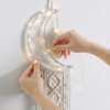 Dremisland Macrame Woven Wall Hanging Moon Dream Catcher with Natural Crystal Stone- Boho Chic Bohemian Home Decor Wall Art Decor with String Lights - Beautiful Apartment Dorm Room Door Decoration