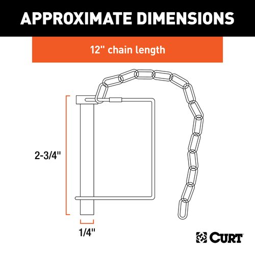 CURT 25012 Trailer Coupler Pin with 12-Inch Chain, 1/4-Inch Diameter x 2-3/4-Inch Long
