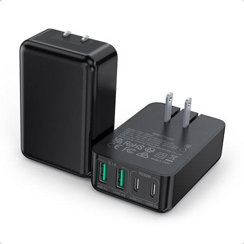 2Pack Flat USB C Charger Block, 40W 4-Port Fast Charger 20W Type C Charging Block 3.1A USB Wall Charger Dual Port PD+QC Charging Cube for iPhone 16 15 14 13 12 Pro Max XS, iPad,Samsung,Tablet（Black）
