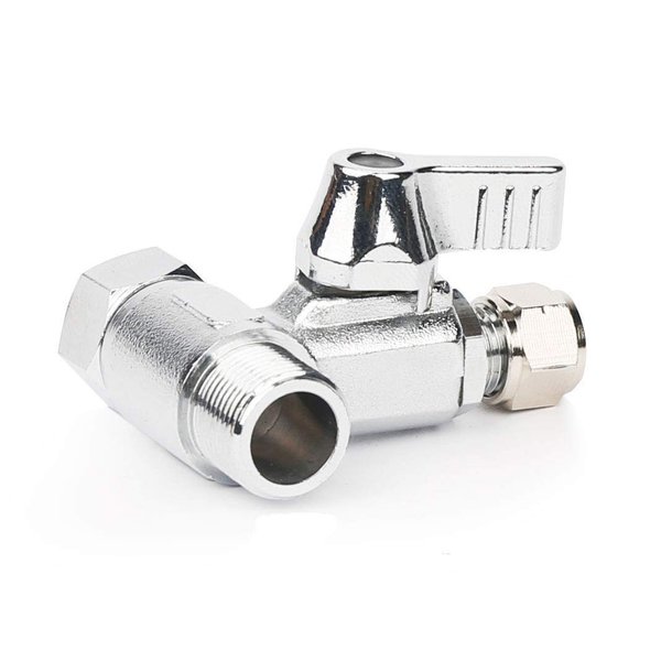 Frizzlife Brass Feed Water Adapter - 3/8 inch,3/8 inch Comp and 1/4 inch OD Compression Angle Stop Valve Adapter for Reverse Osmosis Water Filters, Coffee Brewers,Ice Maker