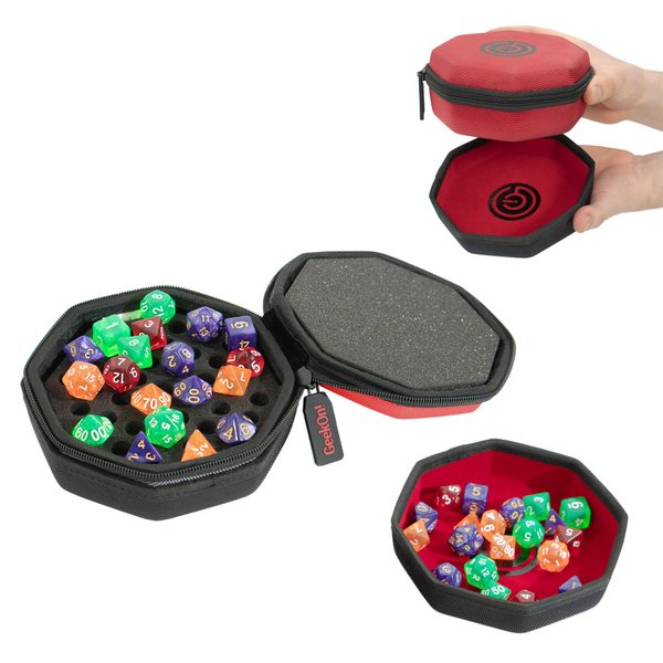 GeekOn Protective Padded Dice Case & Integrated Felt Dice Tray for Board Games, Tabletop Games and RPGs - Holds & Protects Over 75 Dice! Perfect for Game Night! (Red)