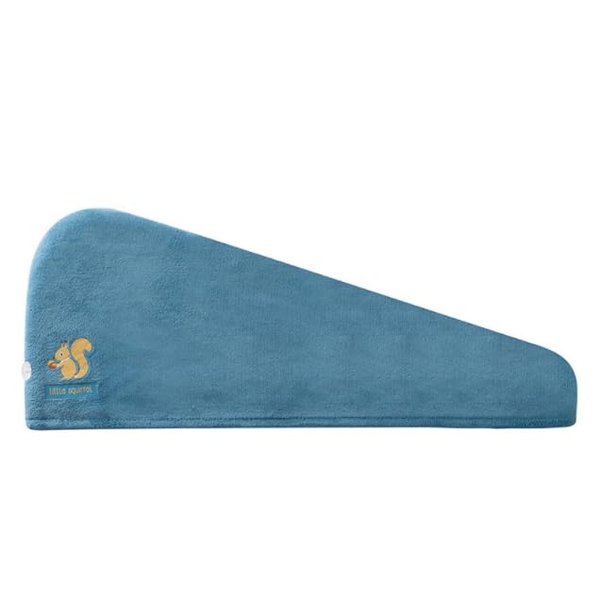 ASEANAO Microfiber Hair Drying Towel for Women, 2 Buttons Closure Super Absorbent Quick Dry Hooded Hair Towel Wrap for Curly Long Thick Frizzy Wet Hair (Blue)