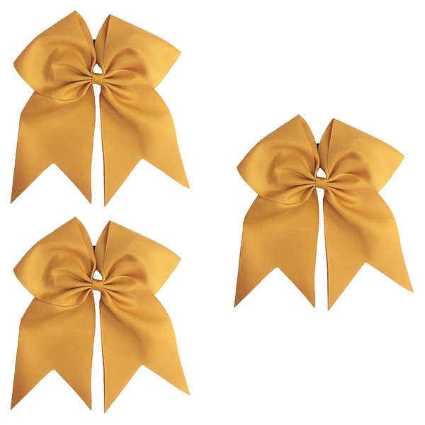3 Cheer Bows Gold Cheerleading Softball - Gifts for Girls and Women Team Bow with Ponytail Holder Complete your Cheerleader Outfit Uniform Strong Hair Ties Bands Elastics by Kenz Laurenz (3)