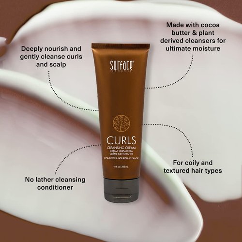 Surface Hair CURLS Cleansing Cream, Vegan And Paraben Free, No Lather Gentle Cleansing Conditioner for Curly and Wavy Hair, 9 Fl. Oz.