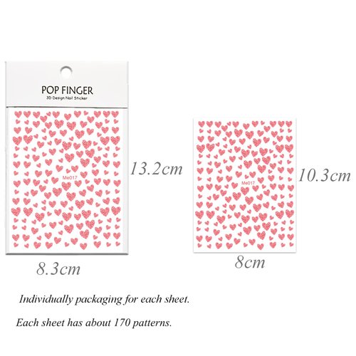 IHUKEIT 10 Sheets Glitter Heart Nail Stickers for Women Girls Kids Nail Decoration 3D Self Adhesive Shinning Nail Decals for Fingernails and Acrylic Nails Design (Glitter Heart)