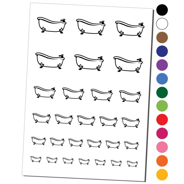 Clawfoot Bathtub for Bathing Temporary Tattoo Water Resistant Fake Body Art Set Collection - Black (One Sheet)
