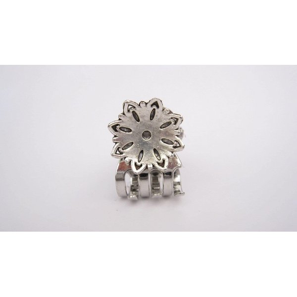 Small mini silver flower metal hair claw clip