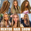 MENTOR Honey Blonde Highlight Ombre Lace Front Wigs Human Hair Straight Pre Plucked 13x4 HD Transparent 4/27 Balayage Blonde Brown Lace Frontal Wig 180% Density 30 Inch