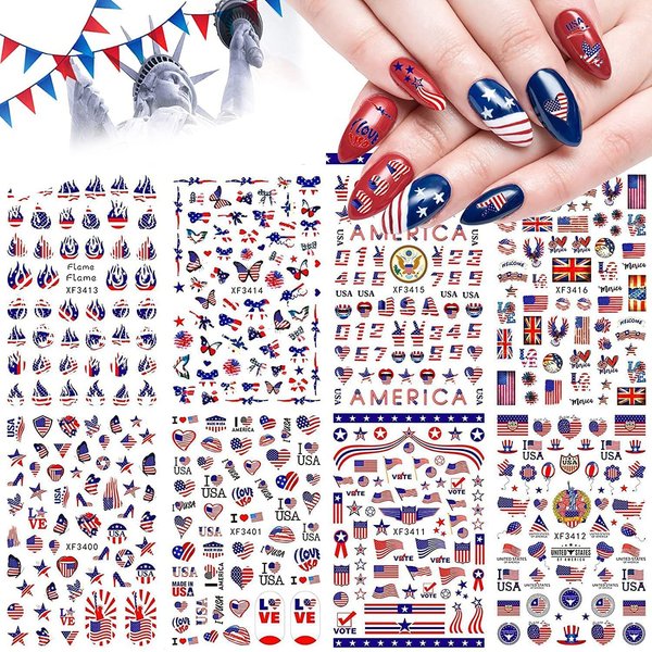 8 Sheets 4th of July Nail Art Stickers Patriotic Designer Nail Decals American Independence Day Nail Stickers I Love America Self-Adhesive Holiday for Women Girls Nail Decoration Suppliers