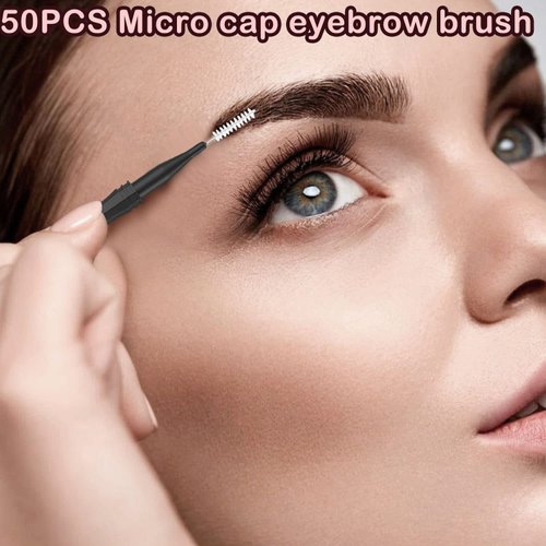 50 Pcs Micro Eyebrow Brush With Cap,Eyebrow Spoolie Brush Micro Eyebrow Lamination Brush 2 Size Multifunctional Micro Spooly Lash Mascara Brush Comb for Eyelash Lift Extensions Brow Clean(White,Black)