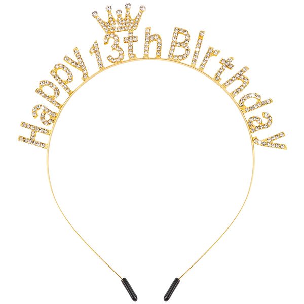 Atoden Happy 13th Birthday Headband Thirteen Princess Tiara 13 Year Old Gifts for Girls