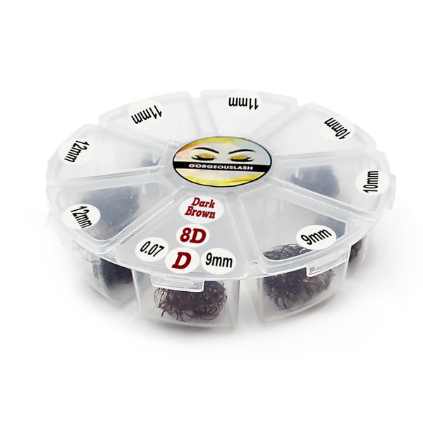Mixed lengths Brown Color Lashes 8D, 1000 Premade Volume Fans, 0.07mm Thickness. Eyelash Extensions. (09,10,11,12mm, D Curl)