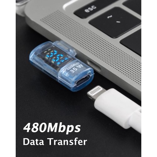 Danfetsoy Right Angle Type C Male to Female Lightning Adapter, 35W Type C to Lightning Adapter with Digital Display Suitable for Laptop, Tablets, Phones, MacBook, etc. (Blue, 2-Pack)