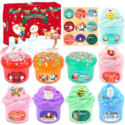 9 Pack Christmas Slime Kit, with 3 Butter Slime and 3 Cloud Slime and 3 Clear Slime, Soft & Non-Sticky, Birthday Gifts for Girls & Boys, Party Favors, Goody Bags, Christmas Party Surprise Gifts