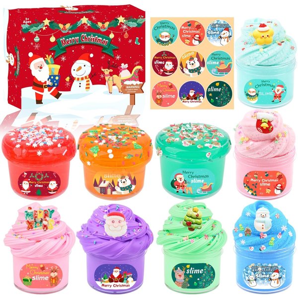 9 Pack Christmas Slime Kit, with 3 Butter Slime and 3 Cloud Slime and 3 Clear Slime, Soft & Non-Sticky, Birthday Gifts for Girls & Boys, Party Favors, Goody Bags, Christmas Party Surprise Gifts