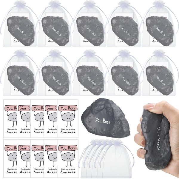 Gemscream Inspirational Stress Foam Stone Bulk Stress Balls Motivational Stress Relief Ball Appreciation Gifts with Card Organza Bag Thank You for Being Awesome Gifts, 4 Inch(30 Set,Stone)