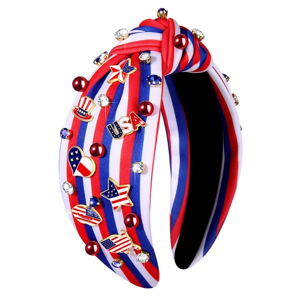 BSJELL 4th of July Headband for Women American Flag Patriotic USA Heart Star Headband Jeweled Crystal Knotted Headbands Independence Day Headwear Decorations Gifts
