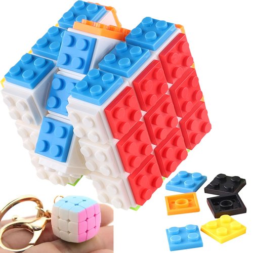 Speed Cube 3x3 with Building Blocks, Mini Cube 3x3 Included, Smooth Magic Cube Puzzle Cube Toy Gift for Kids & Adults (White Brick Cube + Mini Cube)