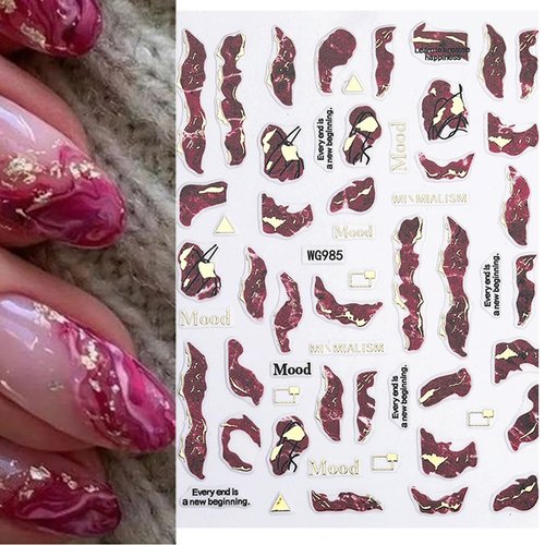 6 Sheets Marble Nail Art Stickers 3D Gold Glitter Bronzing Marble Nail Decals for Nail Art Supplies Self-Adhesive Nail Design Irregular Wave Line Nail Stickers for Women Acrylic Nails Salon DIY Decor