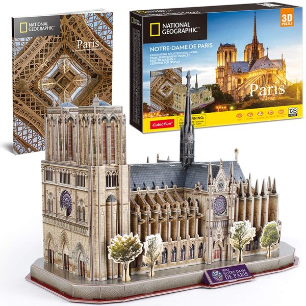 CubicFun 3D Puzzles for Kids Ages 8-10 - Notre Dame de Paris Gifts for 10 Year Old Girl Boy - Art STEM Projects for Kids Ages 8-12 - Classroom Desk Decorations, 128 Pieces