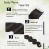 Body Wave Tape in Hair Extensions Human Hair Black Women,Black Curly Tape in Hair Extensions,12Inch 50Grams 20pcs/Set #1B Natural Black Double Sided Tape in Hair Extensions for Black Women
