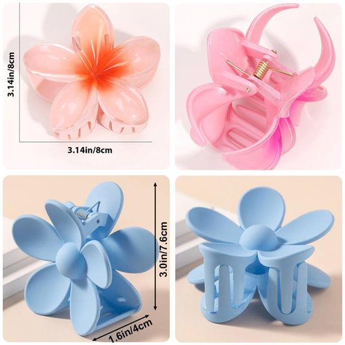 Flower Hair Clips, Hawaiian Plumeria Hair Clips for Thin Hair, Preppy Flower Claw Clip, Hawaii Hair Accessories for Thick Hair, 6 Pack Big Cute Hair Clips for Women Girls