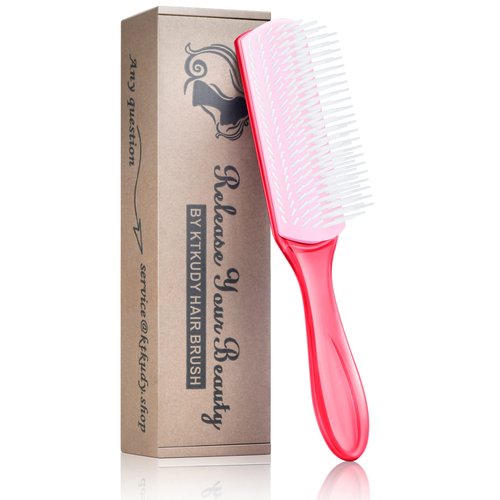 KTKUDY Styling Brush 9 Row for Defining Curls Hair Brush for Separating, Shaping Curls - Blow-Drying, Styling & Finishing Detangling Brush for Thick, Wavy, Curly or Coily Hair (Pink)
