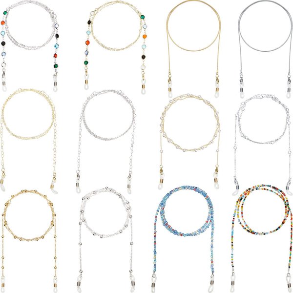 Weewooday 12 Pieces Eyeglass Chain Eye Glasses Accessory Chain Sunglasses Strap Holder Necklace Holder Lanyard for Women (Gold, Silver)
