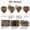 Rosooi Claw Clip Messy Bun Hair Piece Short Ponytail Extension with 3 Bendable Metals Wires Synthetic Wavy Curly Fake Hairpieces for Women DIY Full Easy Bun (Black Brown mix Gloden Blonde)