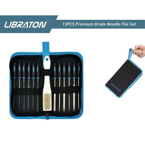Libraton Small File Set, Needle Diamond Files 13PCS, 6pcs Jewlers Files & 6 Steel Files for Precision Metal File Work, Wood Files, Woodworking, Plastic Carving Tool with Steel Brush and Carry Case