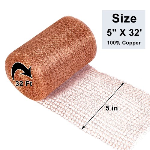 Copper Mesh Roll for Mice Rat Rodent Repellent, Sturdy 5’’ * 32Ft Copper Wool Mouse Trap for Bat Snail Bird Control with Packing Tool