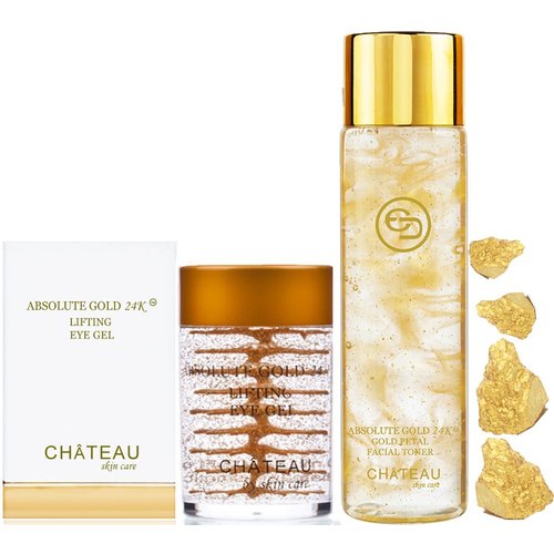 Absolute Gold 24K GOLD PETAL FACIAL TONER - LIFTING EYE GEL (pack 2). 24 KARAT GOLD/COLLAGEN/HYALURONIC ACID. for all skin types.