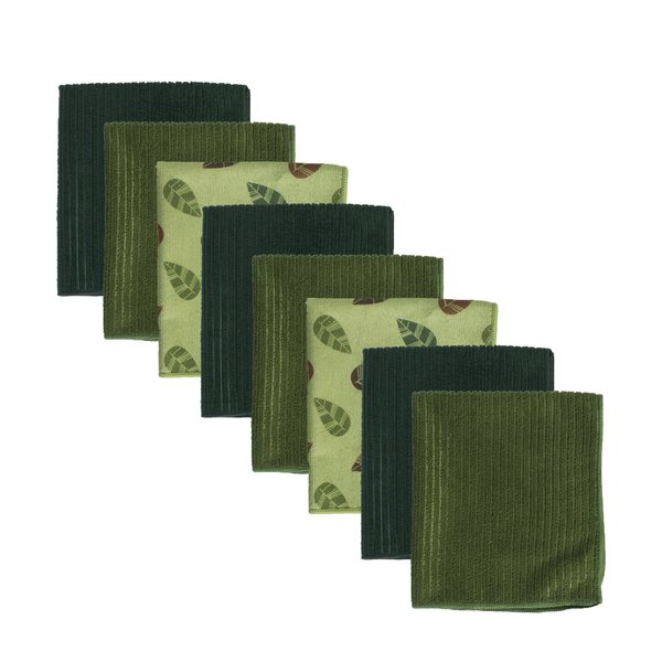 DII Fall Leaves Microfiber Cloth Collection Multi-Purpose Ultra Absorbent Soft Rags for Cleaning, Dish Towel Set, Vine Green, 8 Count