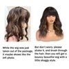 topshe Wavy Wig with Bangs for Women Brown Hair 14 Inches Shoulder Length Curly Hair Synthetic Wigs Heat Friendly Fiber Caramel Highlights Color