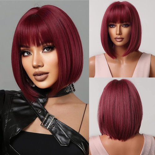 FCHW-wig Ombre Wigs Straight Middle Part Wigs Dark Roots Synthetic Wigs Heat Resistant Synthetic Wigs Synthetic Short Wigs For Black Women (DZ0927)