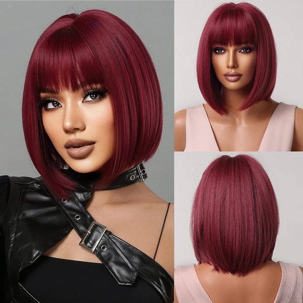 FCHW-wig Ombre Wigs Straight Middle Part Wigs Dark Roots Synthetic Wigs Heat Resistant Synthetic Wigs Synthetic Short Wigs For Black Women (DZ0927)
