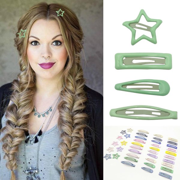 Flosius 40 PCS Oval Metal Snap Hair Clips Cute Black Water Drop Hair Barrette for Girls Square Non Slip Hair Clips Stars Hair Accessories for Women (B)