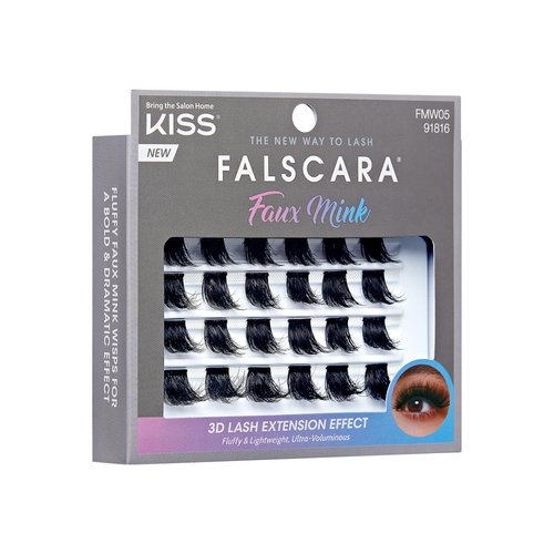 KISS Falscara Multipack, False Eyelashes, Lash Clusters, Faux Mink Wisps', 12mm-14mm-16mm, Includes 24 Wisps, Contact Lens Friendly, Easy to Apply, Reusable Strip Lashes