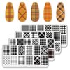 AnyDesign 4 Sheet Fall Plaid Nail Art Stamping Plates Kit Rectangle Fashion DIY Plaid Nail Plates Image Various Plaid Argyle Pattern Nail Art Plates for Nail Art DIY Print Manicure Salon Design