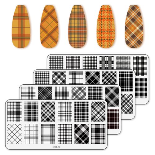 AnyDesign 4 Sheet Fall Plaid Nail Art Stamping Plates Kit Rectangle Fashion DIY Plaid Nail Plates Image Various Plaid Argyle Pattern Nail Art Plates for Nail Art DIY Print Manicure Salon Design