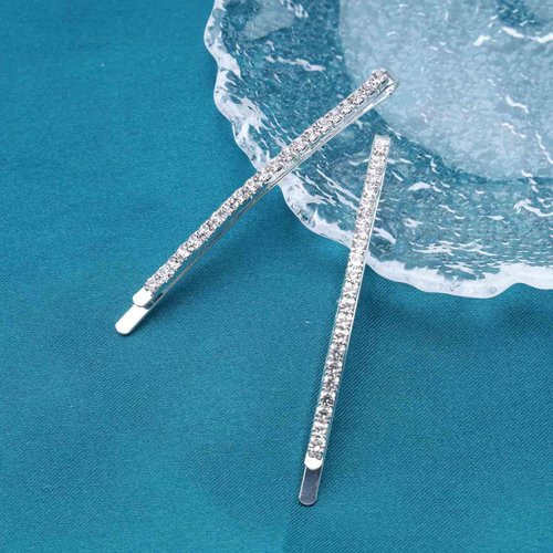 Andelaisi Vintage Rhinestone Wedding Hairpin Clip Silver Crystal Hair Barrette Clip Crystal Cz Hair Clip Hairpin Decorative Bobby Pins Crystal Head Clip Crystal Bride Hair Accessories for Women 2Pcs